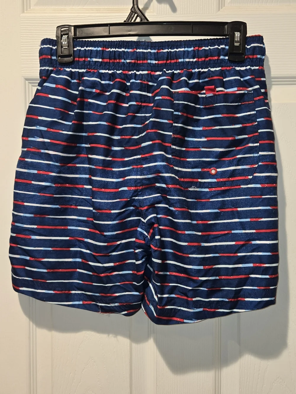 Men's Navy Striped Swim Shorts with Red Drawcord